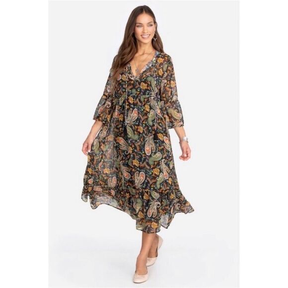Johnny Was Jade Bryce Maxi Dress in Black Multi Paisley Print Size Small - Picture 1 of 7